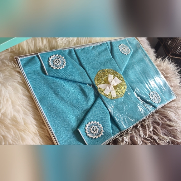 Vintage 1960s Lady Cristina Luxury Place Mat Set- aqua - Picture 12 of 16